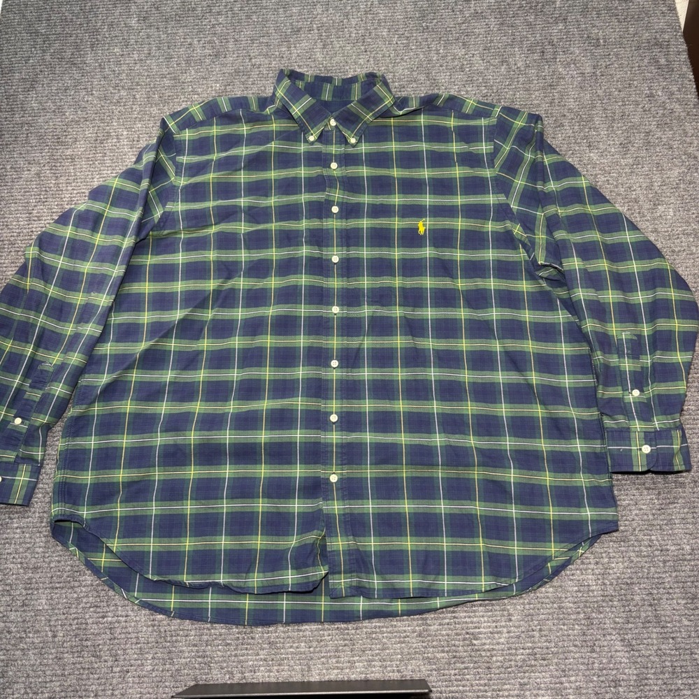 Polo Ralph Lauren Mens 3XB Big Plaid Button Down Shirt Green Blue Yellow Cotton